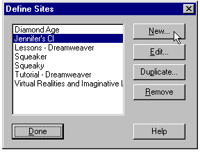 DW "Define Sites" Dialogue