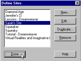 DW "Define Sites" Dialogue: Done